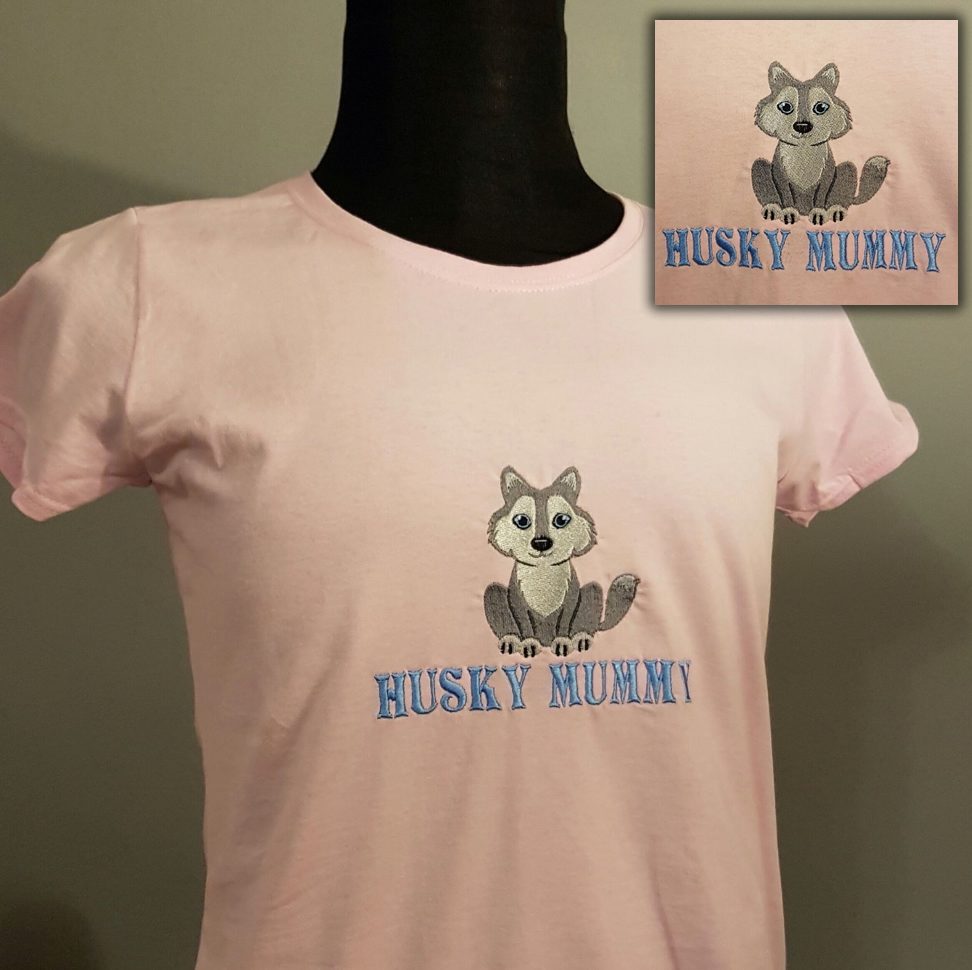 Embroidered Husky Mummy T Shirt
